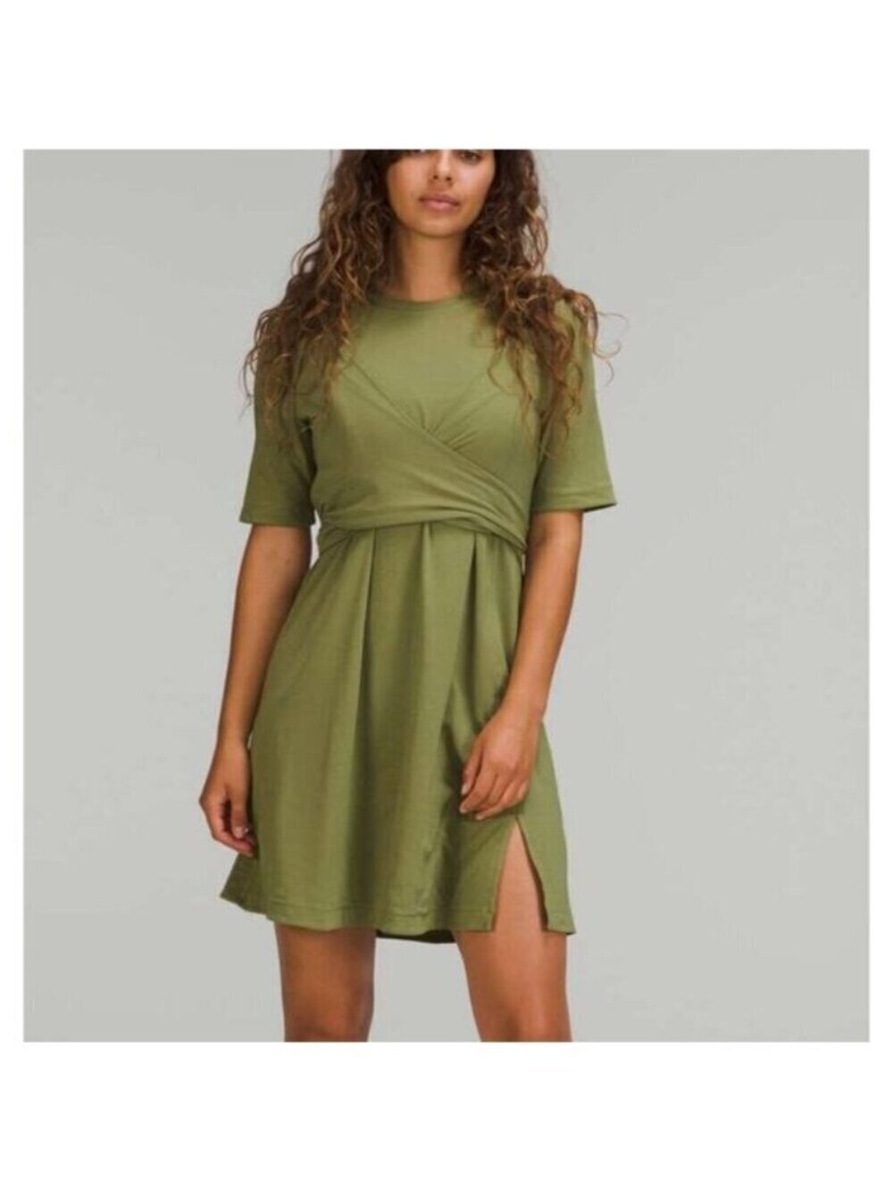 Lululemon Cotton Wrap-Front T-Shirt Dress Bronze Green Size 6 A140
